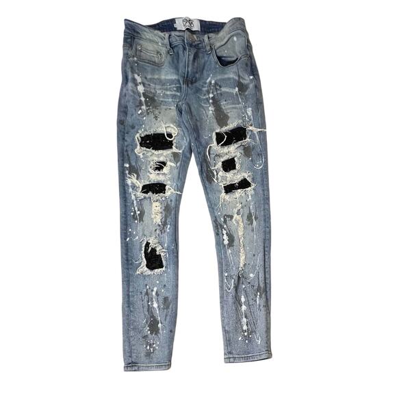 DNA Premium Denim - DNA Premium Painted Embellished Ripped Destroyed Blue Jeans 30 Streetwear Grunge